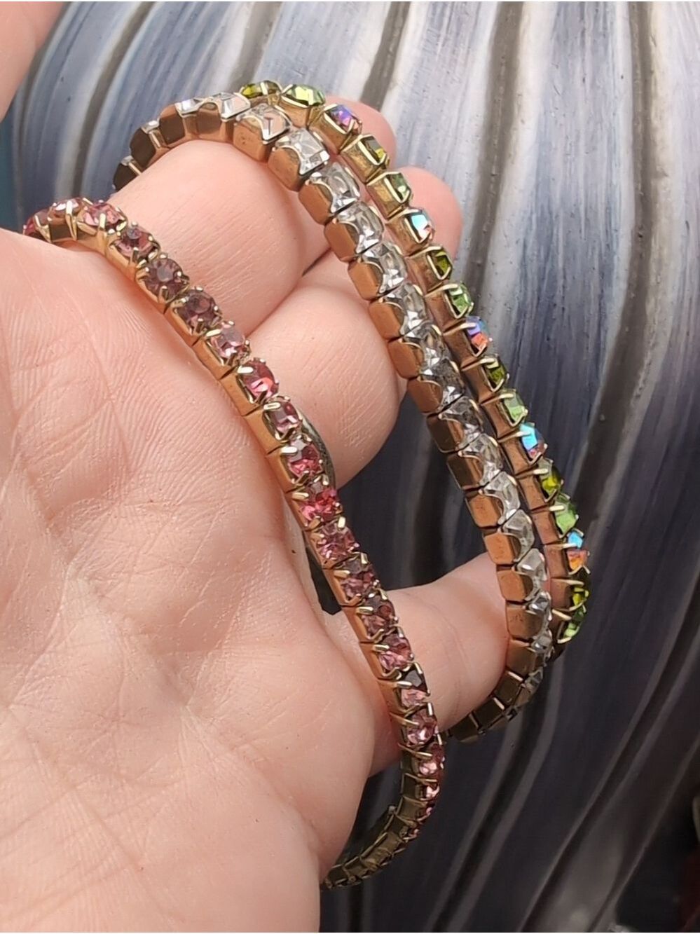 Pink Berry, Square & AB Green Crystal Tennis Bracelet Set - Women Jewelry - Picture 5 of 6
